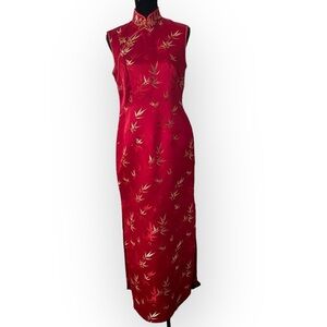 Chinese women’s cheongsam embroidered slit dress red size 10
